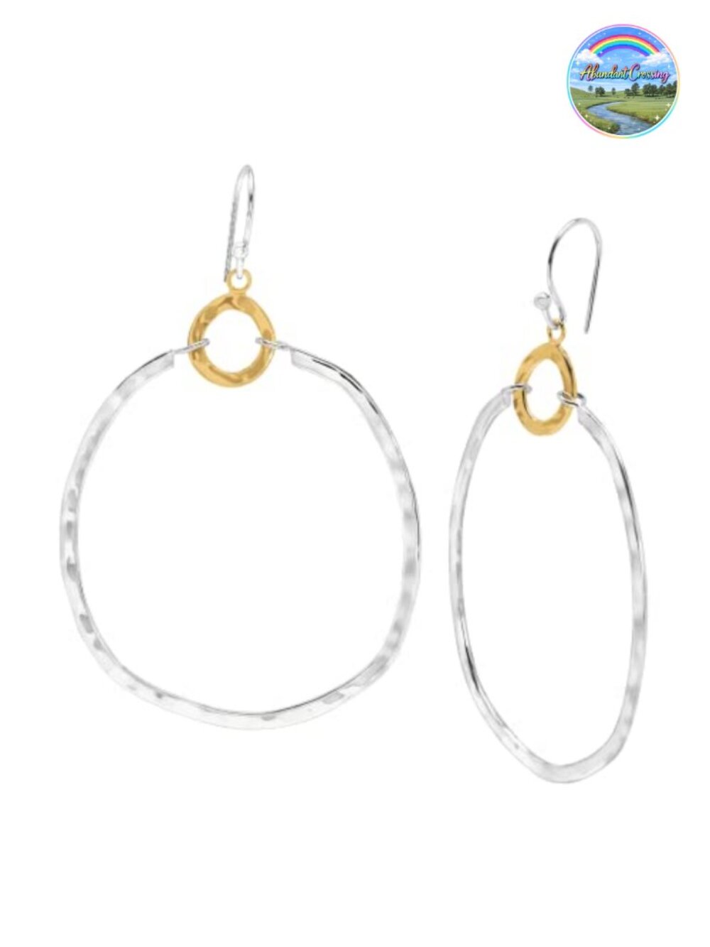 Mixed Metal Double Hoop Drop Earrings in Sterling Silver & Brass